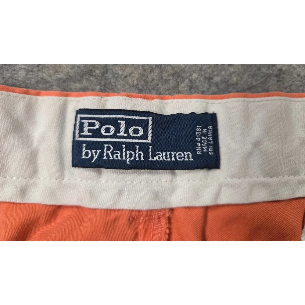 Polo Ralph Lauren Mens Chino Shorts Coral Orange Cotton Twill Size 38 Flat Front